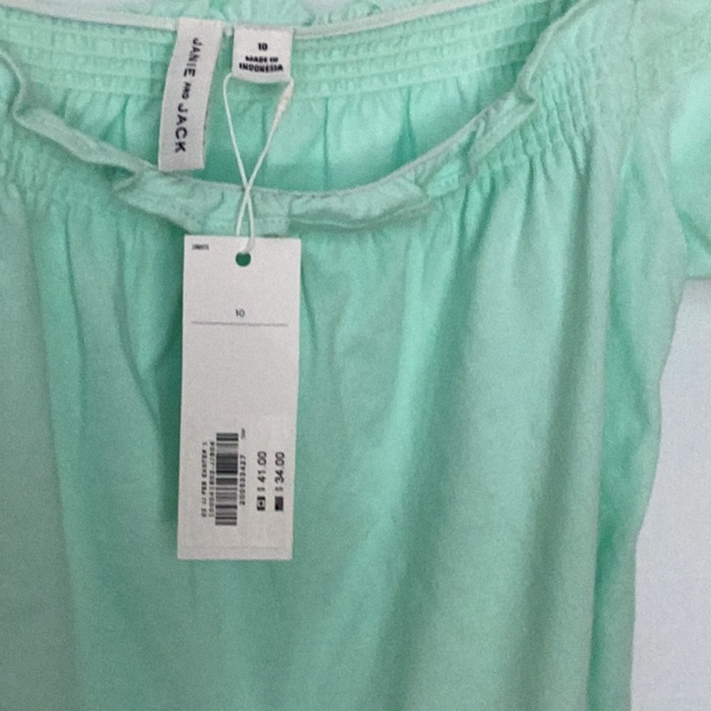 Mint Green Puff Sleeve Janie and Jack girls Top.  Size 10 NWT - Picture 2 of 4